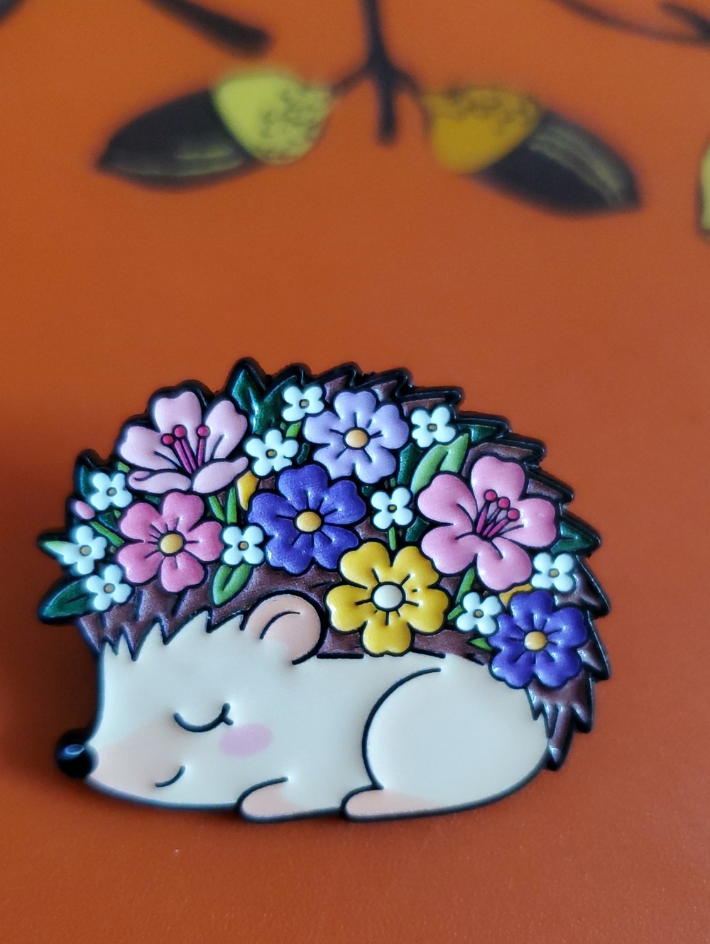 Cute Floral Hedgehog Enamel Pin - Pink, Purple & Yellow